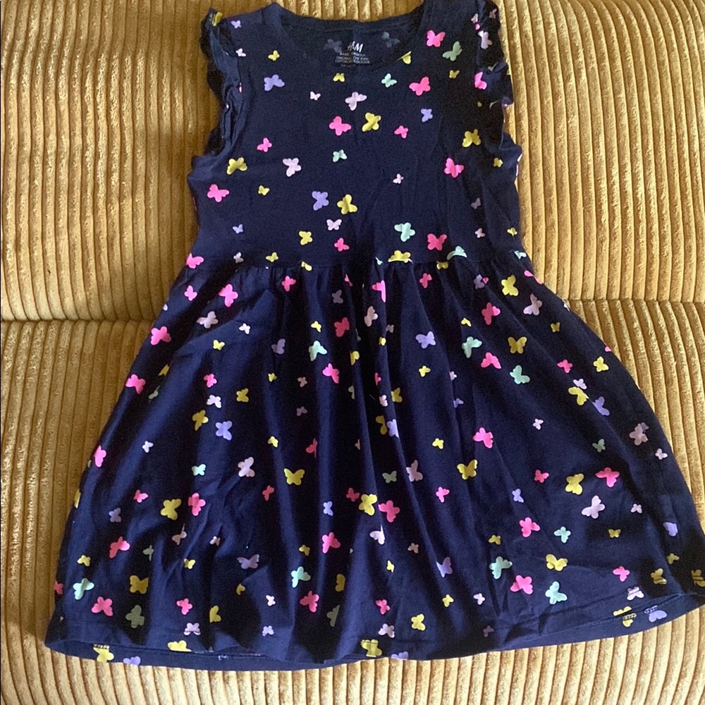 H&M Navy Blue and Pink Sleeveless Fit and Flare Sundress size 5/6T